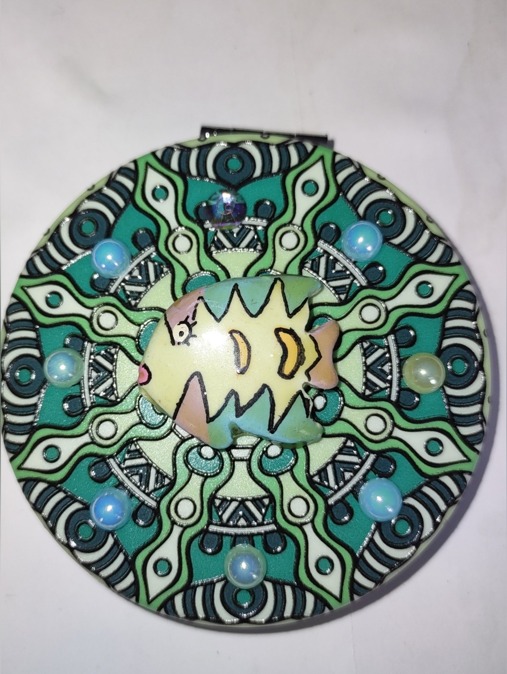 Green & Turquoise Mandala Magnifying Compact Mirror Embellished Choice